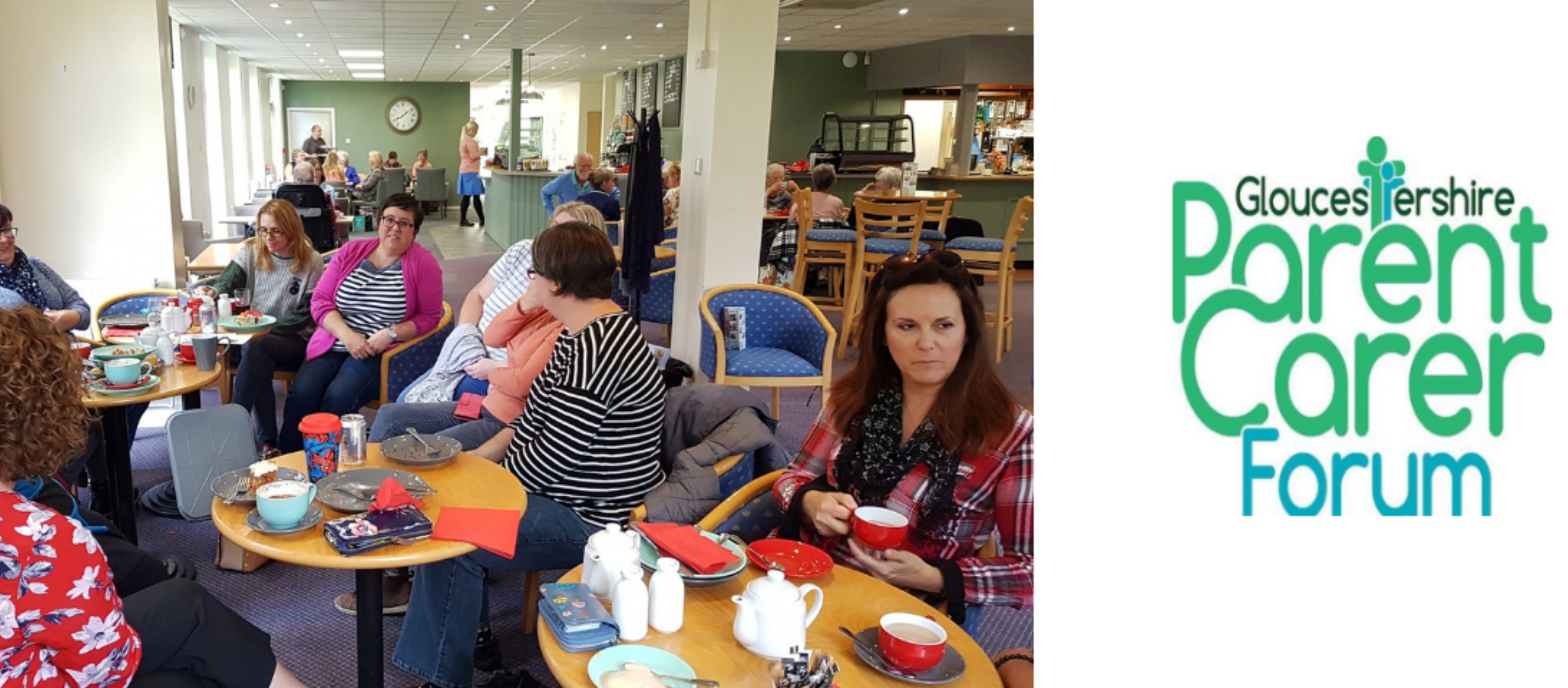 parents sitting round cafe table chatting