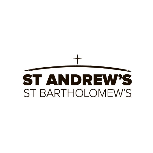 Logo showing cross on hill. Text -St Andrews, St Bartholomews