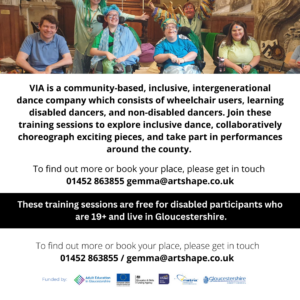 Poster for VIA dance company with information which is listed below