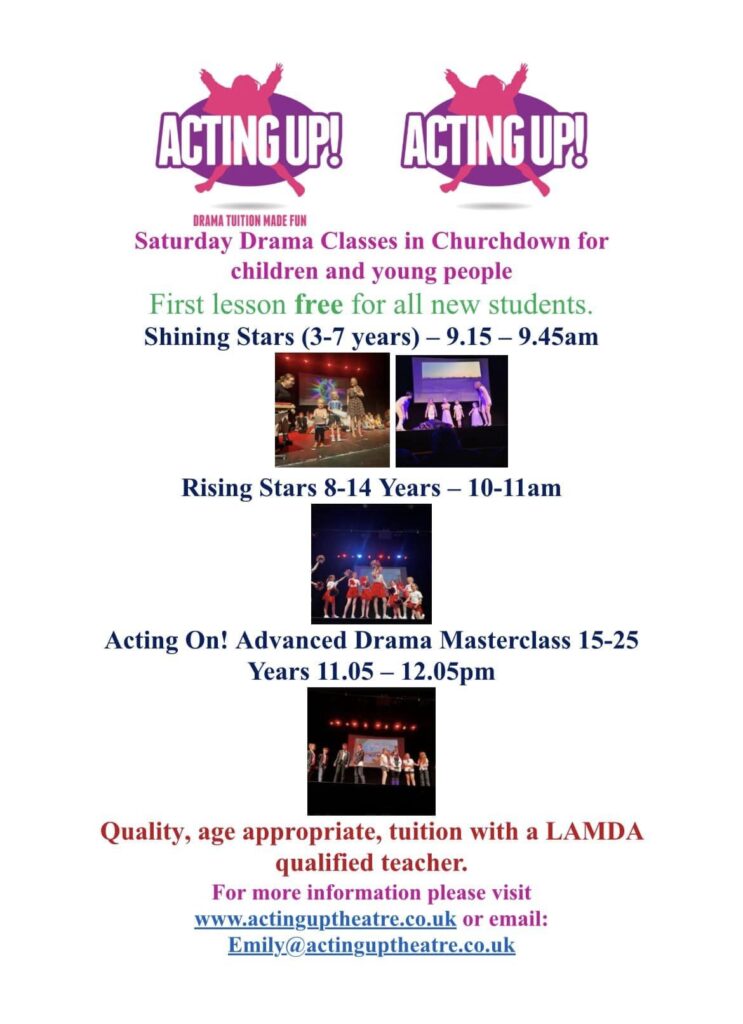 Flyer for Acting Up classes in Churchdowdn