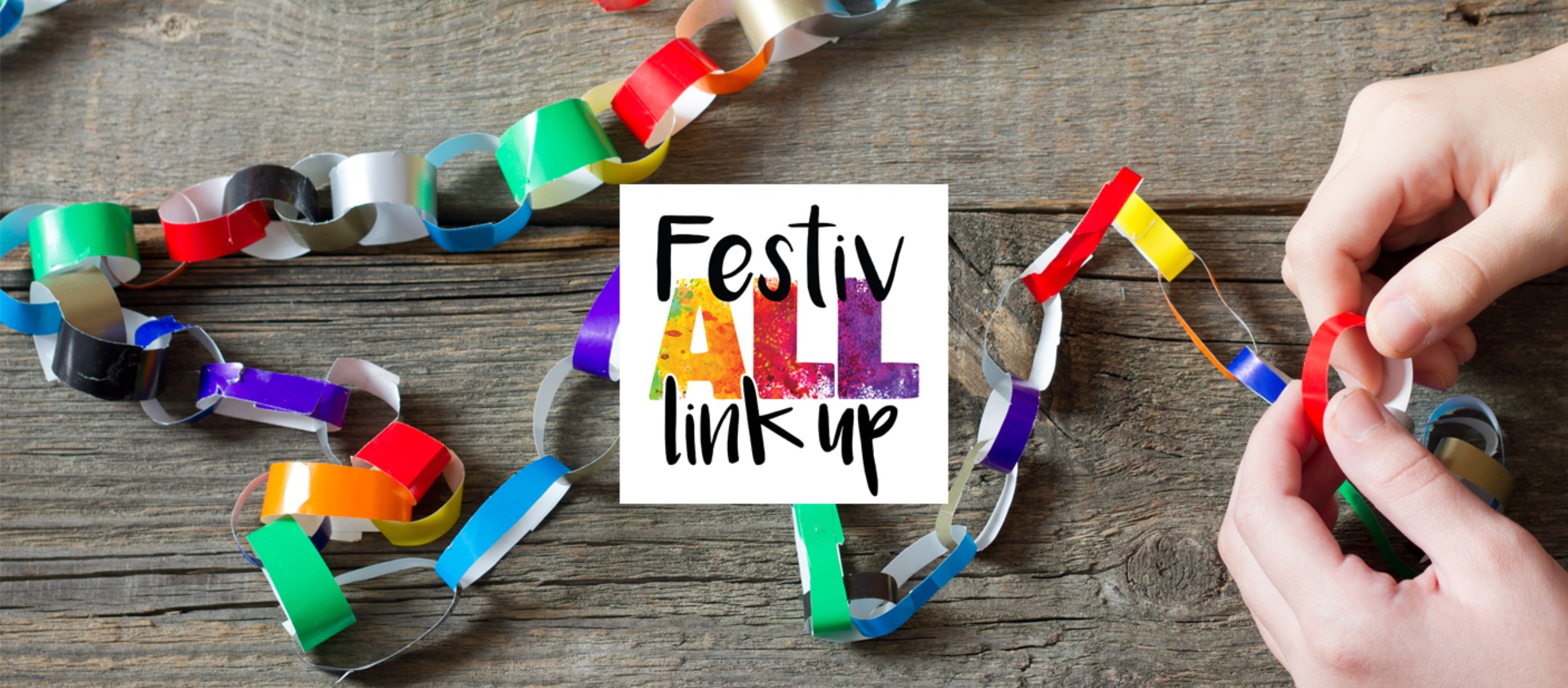Festivall link up logo, pair of hands making paper chains