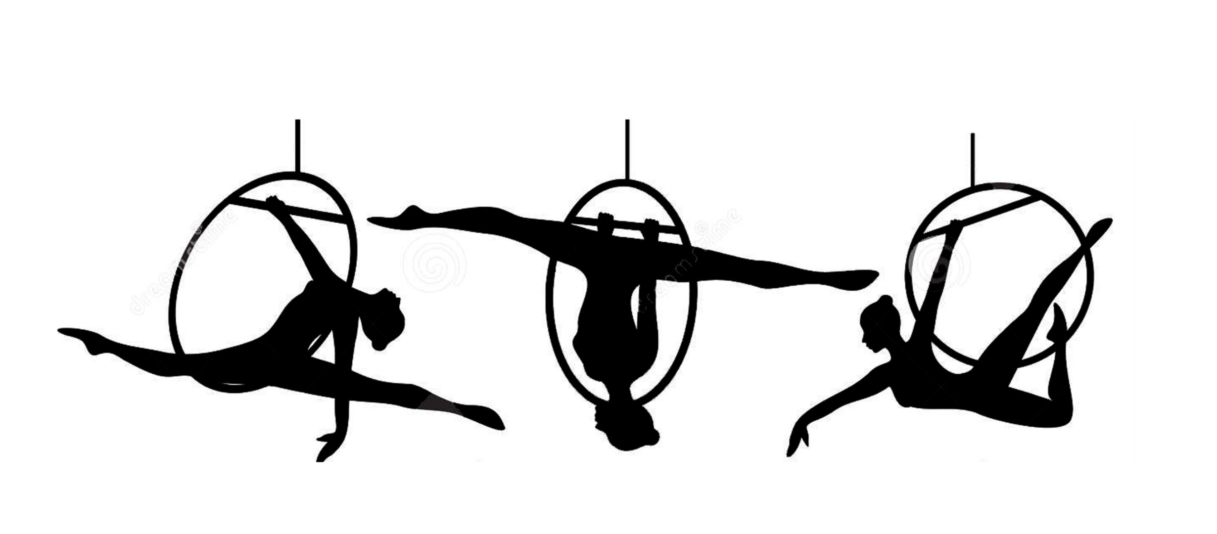 Silouttes of aerial performers using aerial hoops