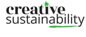 Creative Sustainability, black text on white background with breen ink splash over the 'i' in creative and green underline of 'ability'