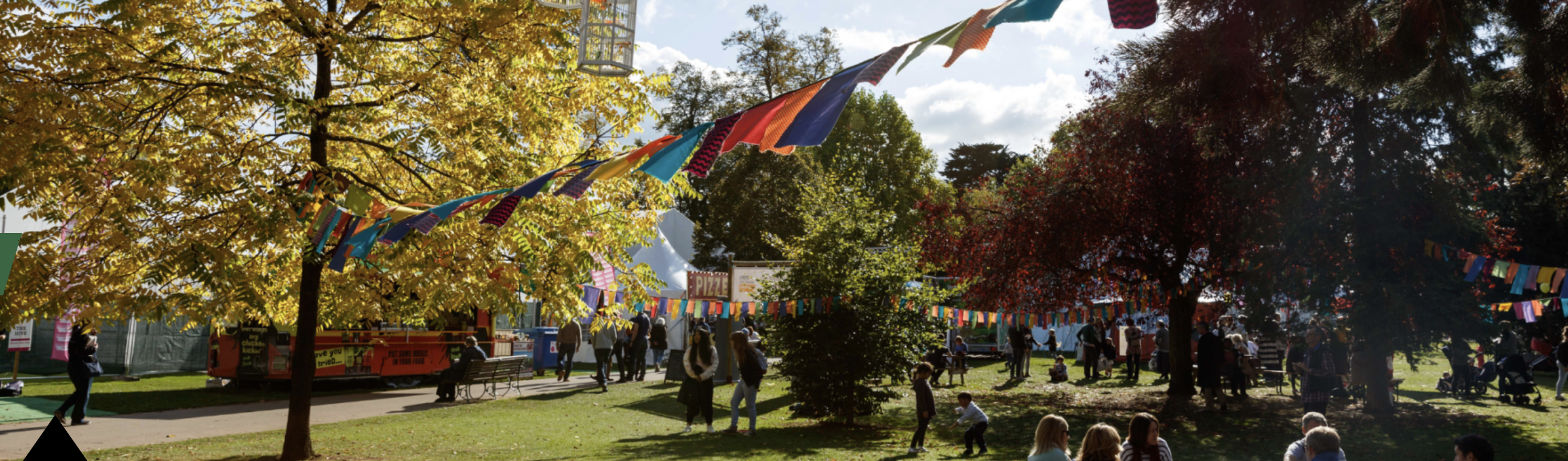 A panorama of the Cheltenham Literature Festival site in Montpellier Park