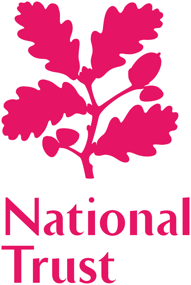 A Pink / Red National Trust logo showing Acorns and Oak leaves