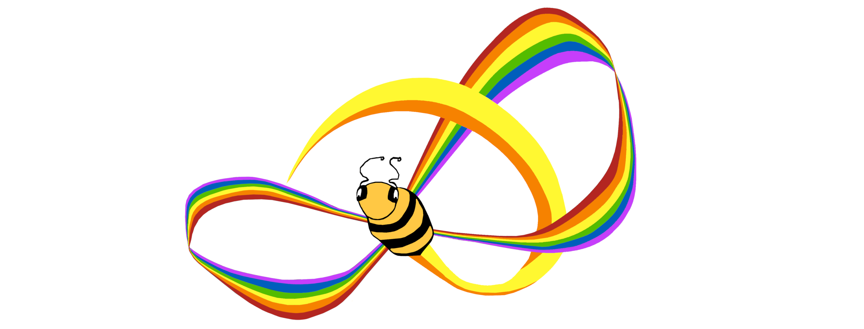 Stroud ADHD Collective logo of a bee with rainbow wings in the shape of the infinity symbol (which is the recognised symbol for neurodivergence.)