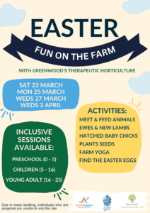 poster saying Easter Fun on the Farm. The details are in the main body of text