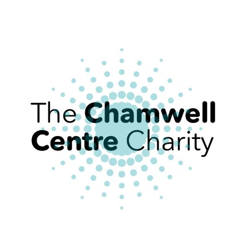 The words: The Chamwell Centre Charity over a logo which is a teal coloured sun