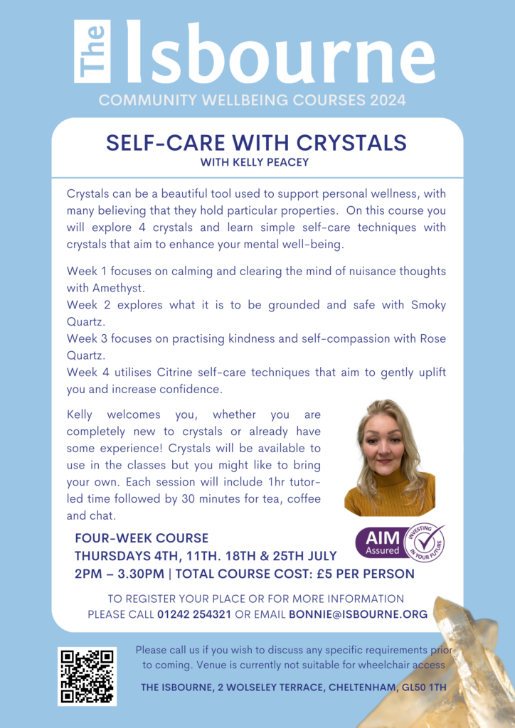 Self-care with Crystals flyer. 