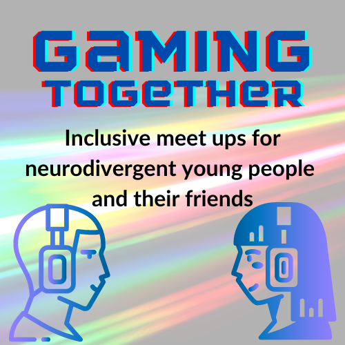 title and tagline with colours streaming and two illustrated gamer heads
