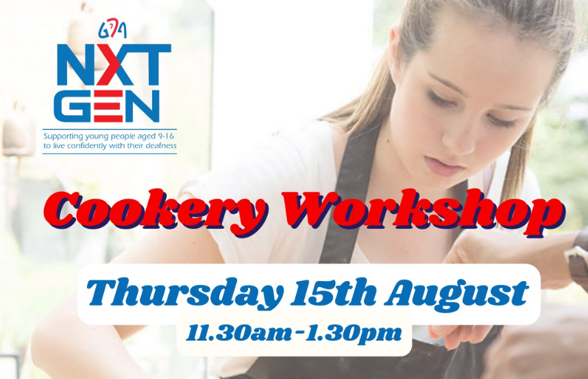 NXT Gen Cookery Workshop Banner showing a young girl preparing food and the words cookery workshop