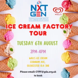 Poster with ice cream tour details as per main text. Poster shows colourful icecream cones and Walls and NXT GEN logos