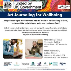 The two photos are of happy individuals working on wellbeing journals