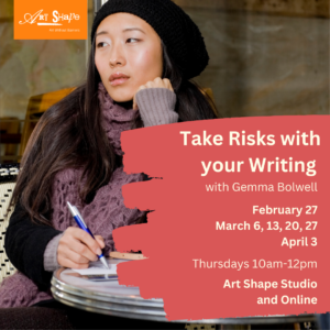 This is a photograph of an asian woman sitting in a cafe writing. She has a thoughtful expression