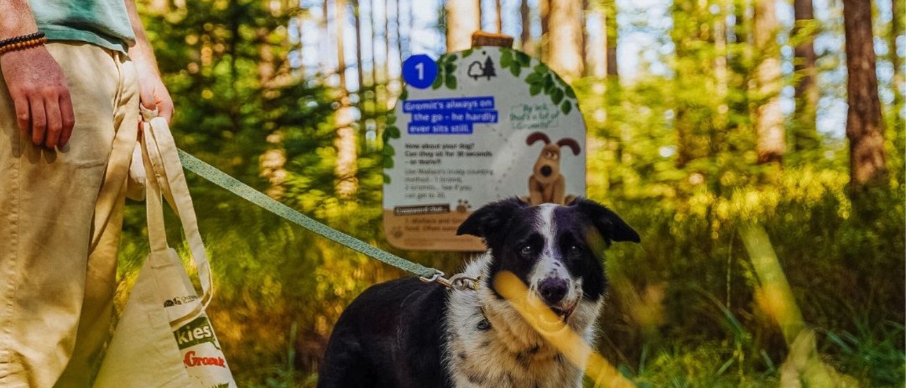 Dog and owner at trail sign