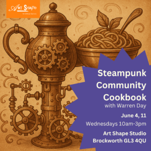 This is an illustration of a steampunk style device holding a bowl of spaghetti 