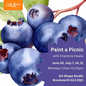 This is a watercolour painting of some ripe blueberries