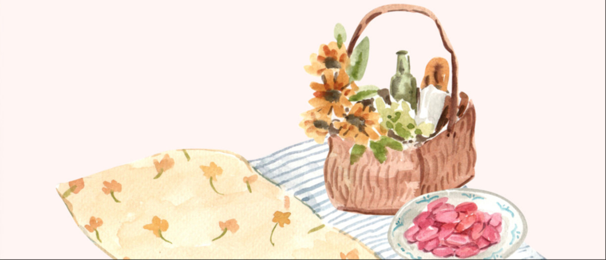 This is a watercolour painting of a picnic